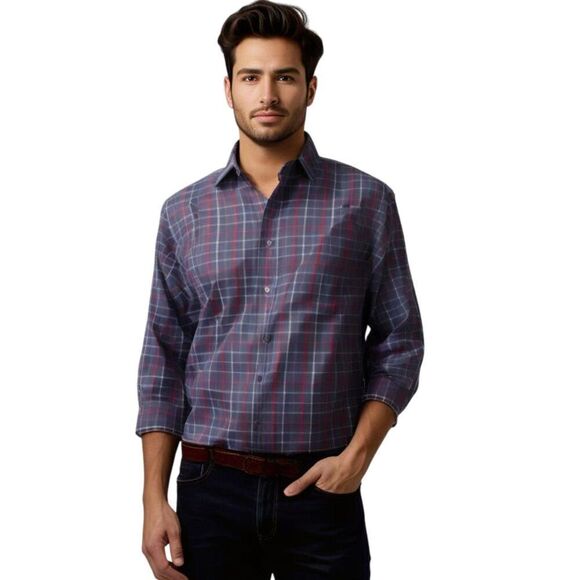 Old Navy Classic Blue Red & White Plaid Long Sleeve Shirt Size L - Picture 1 of 9